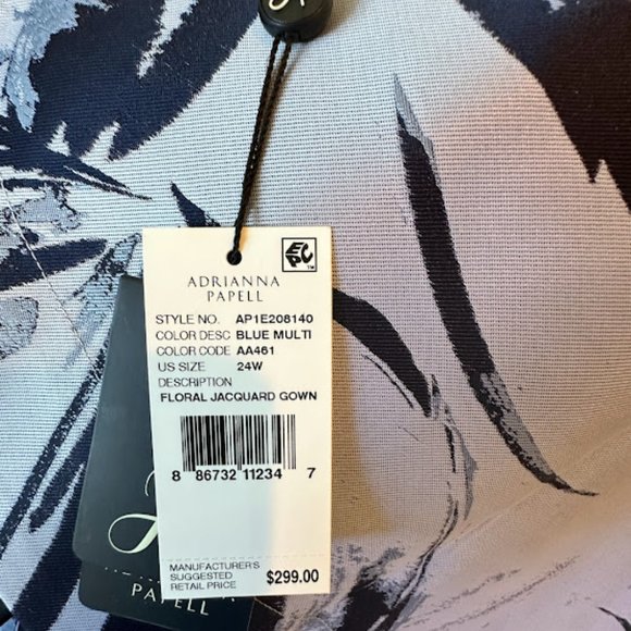 Adrianna Papell NWT High Low Floral Dress / Gown Navy / Light Blue 24W Plus - Picture 7 of 7